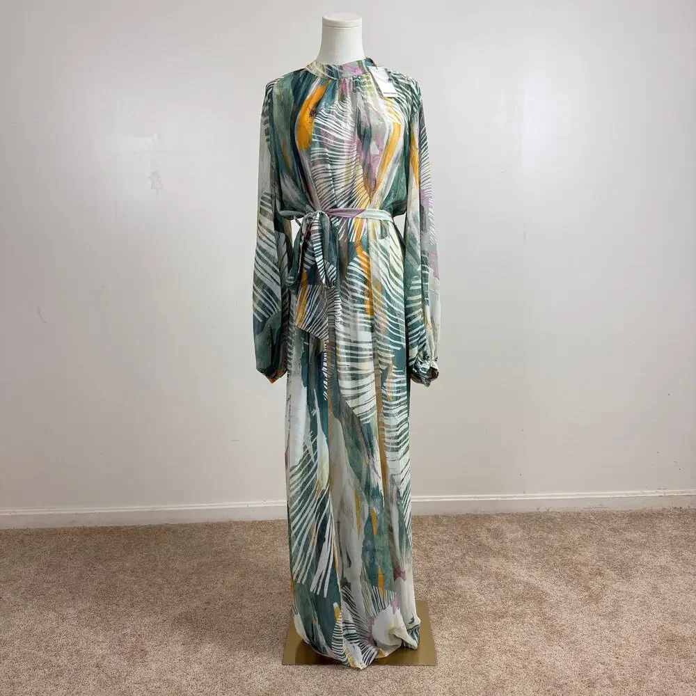 NWT ANDREA IYAMAH Sade Cover-up Abstract Bark Kaftan Dress Size S/M